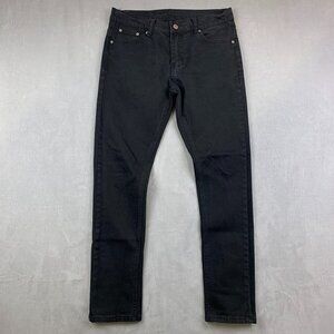 Nudie Jeans Mens Pants 32 Black Dry Japan Denim Slim Jim Tapered Italy 32x29
